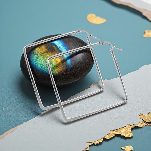 🆕Minimalist Geometric Square Hoop Earrings 18K Gold Plated Stainless Steel - Picture 12 of 12